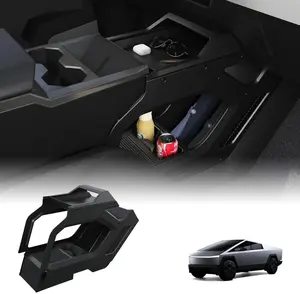 Lower Center Console Organizer for Cyber Truck 2023-2025 Custom Fit Double-Layer ABS Storage Tray Interior Black Accessories