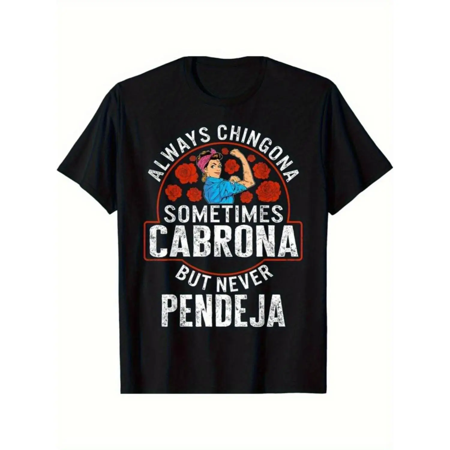 Women's 'Chingona Cabrona' Aesthetic Graphic T-Shirt, Shortsleeve Round Neck Cotton Blend, Casual Stylish Tee for Latina Empowerment