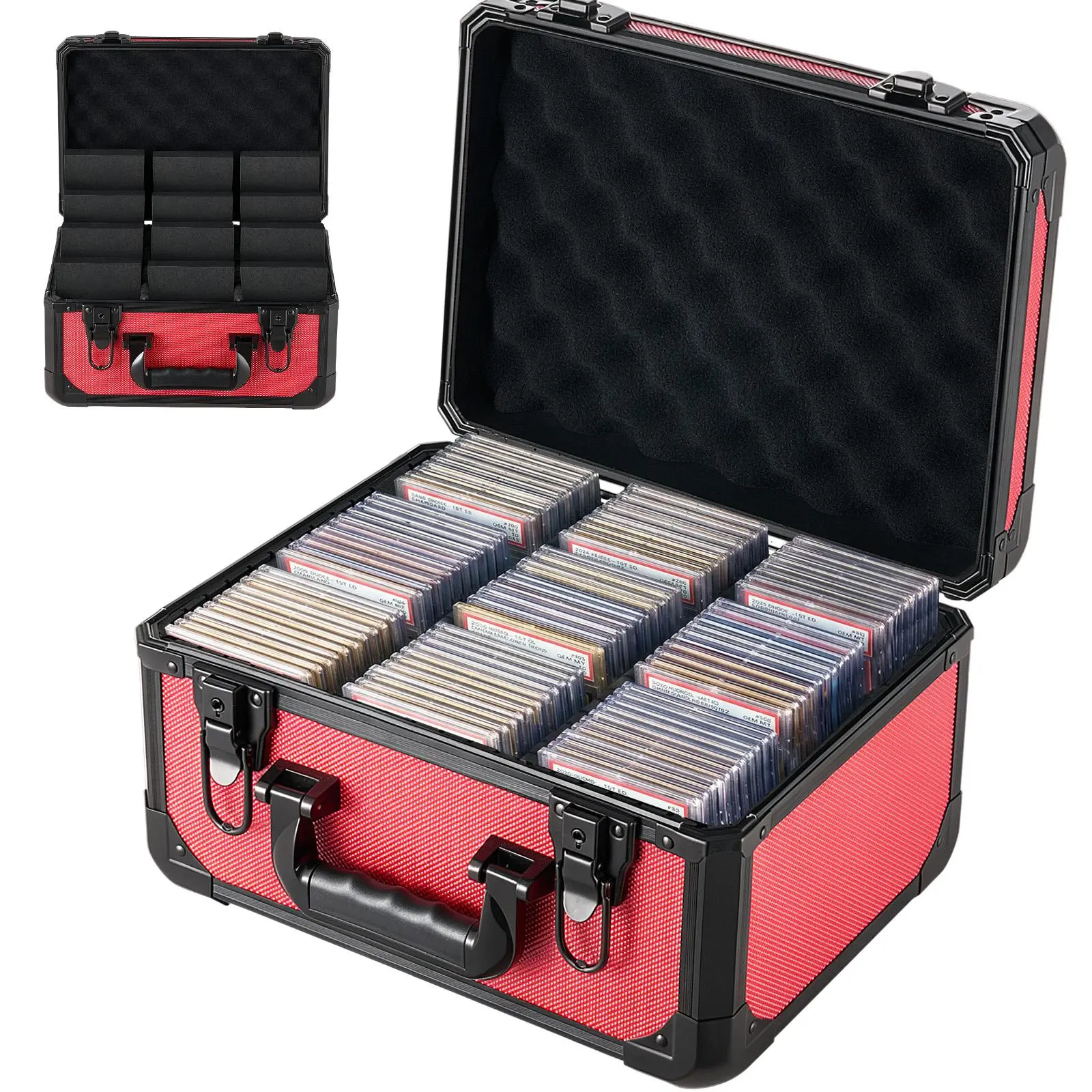 VEVOR Graded Card Case 3 Row 96 PSA Slab Storage Box with Secure Lock, Baseball Sports Trading Cards Holder Collector with 12 Dividers, Key, Holds 76 SGC 68 BGS 348 Top Loaders and 999+ Loose Cards