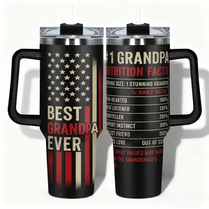 1pc Tumbler Stainless Steel Water Bottle Best Grandpa Ever Nutrition Facts American Flag Designs, Leakproof Large Capacity (40oz/30oz/22oz/20oz/14oz), Needed for Gym, Hiking, Travel Ideal Birthday Christmas Stainless Steel Insulated