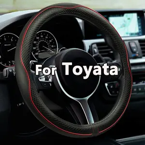 Microfiber Leather Car Steering Wheel Cover with Inner Ring for Toyota, Soft Padding, Durable, No Smell, Universal 14.5-15 Inch Steering Cover, Anti-Slip Embossing Pattern A,  Full Surround, Sports Style