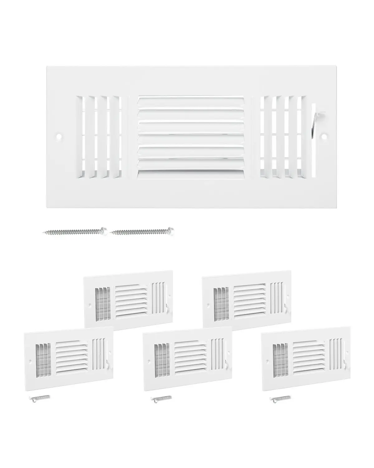 Floor Registers, 3-Way Adjustable, 4 x 10 Inch Iron Floor Vents for HVAC Grilles, White, 6-Pack, Durable Metal Duct Vents for Home Heating and Cooling, Easy Installation, Quiet Operation, Rust-Resistant