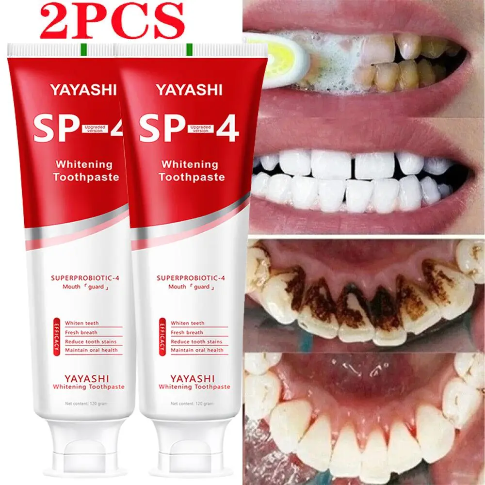 YAYASHI SP4 Probiotics Whitening Toothpaste (120g, 24 Months Shelf Life, Fragrance-Free) - Stain Removal, Deep Cleans, Strengthens Enamel, Prevents Cavities, Supports Natural Oral Health (Single Item or Multi-Pack Option)