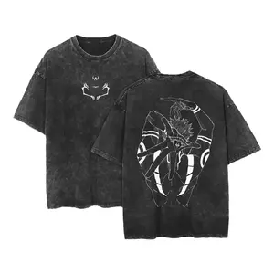 Sukuna JJK Vintage Cotton Tee Jujutsu Kaisen Anime Double Printed Oversized Washed T-Shirt Unisex Mineral Anime Manga Washed Heavy Cotton T-shirt, Gift For Anime Fan, Anime Lover casual shirt gift