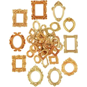 100 PCS Mini Gold Picture Frames Bulk, Vintage Mini Picture Frame Set with 10 Styles, Small Antique Miniature Frames for Photo, Crafts, Jewelry Display, Home Decor