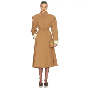 Helsa Wool Blend Midi Trench in Nutmeg