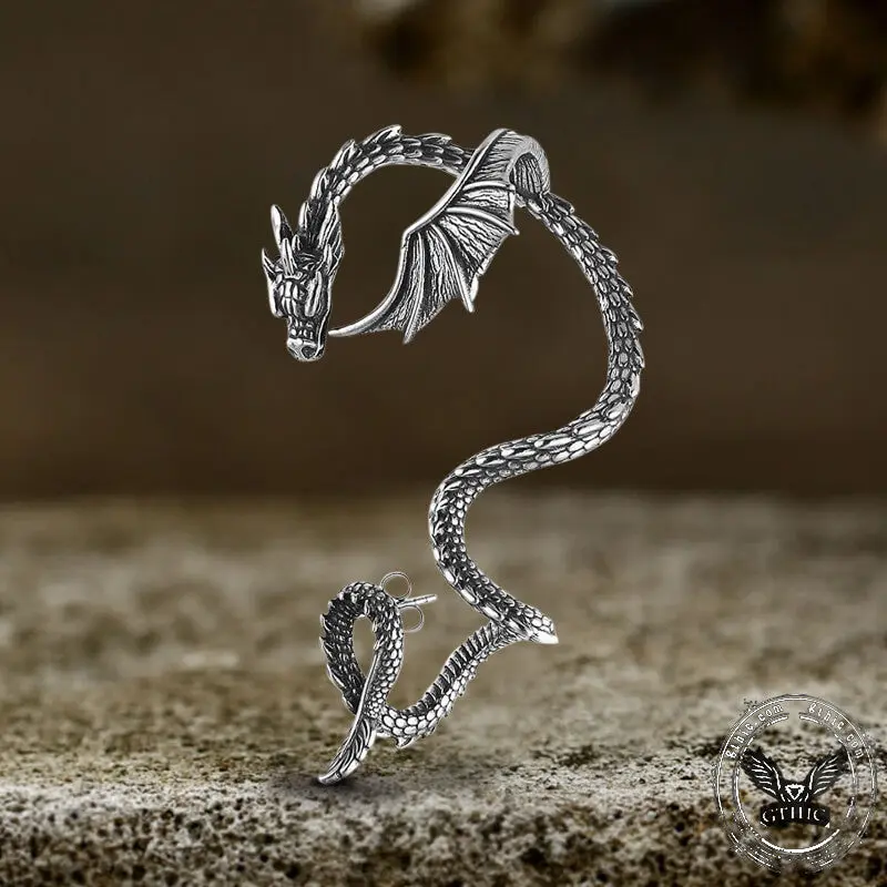 GTHIC Vintage Flying Dragon Stainless Steel Unisex Punk Wrap Ear Cuff