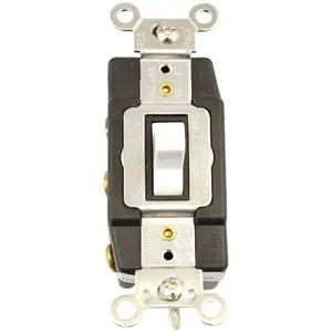Leviton 15-Amp, 120/277-Volt, Toggle Double Throw, Center Off, Maintained Contact, Double-Pole AC Quiet Switch, 1282-W, White