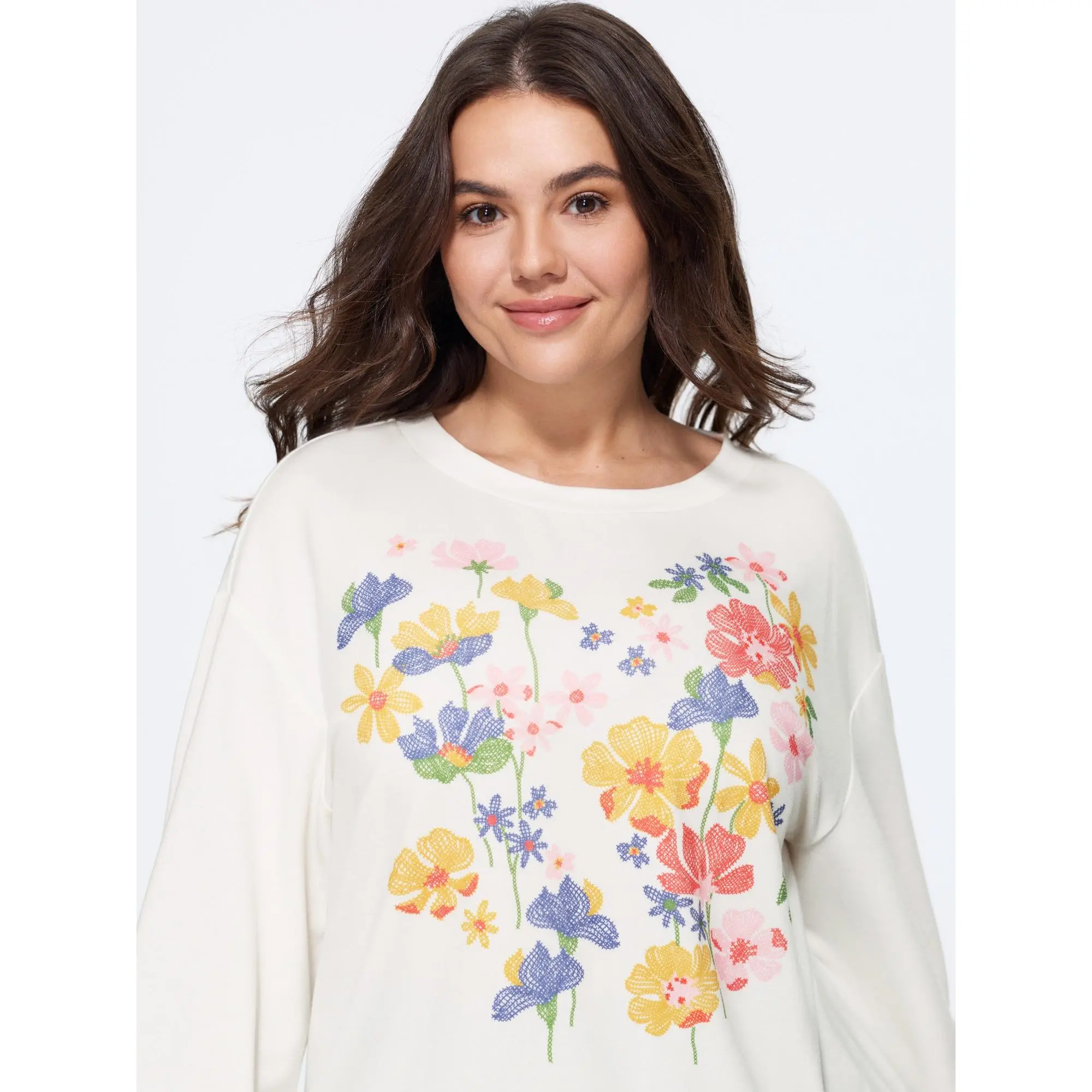 BLOOMCHIC Women's Plus Size Polyester Casual Floral Print Crew Neck Long Sleeve Sweatshirt - Comfortable Fabric, Flattering Fit Summer Garment - Sizes M-6X, Longsleeves