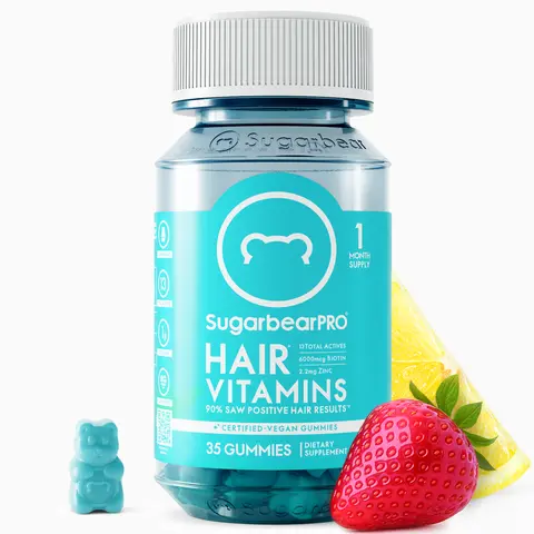 SugarbearPro Hair Vitamin Gummy 35 Day Supply Extra Strength Biotin 6000mcg for Hair Growth Vegan B12 MSM Inositol Omega 3 Elderberry Kosher Halal Cruelty Free Dietary Supplement