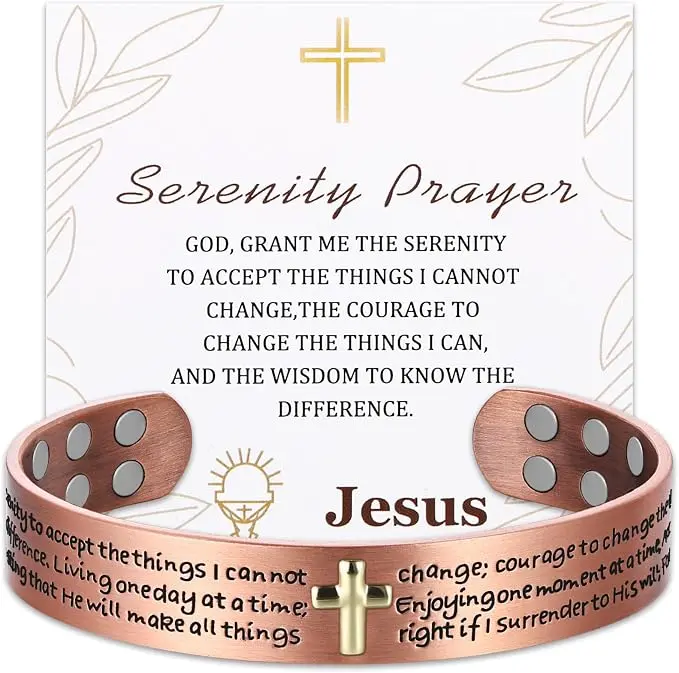 MagEnergy Copper Bracelet for Men, 12X Strength Cross Magnetic Bracelet with 3800 Gauss Magnets, 99.99% Pure Solid Copper, Adjustable Men's Jewelry Gift(The Serenity Prayer)