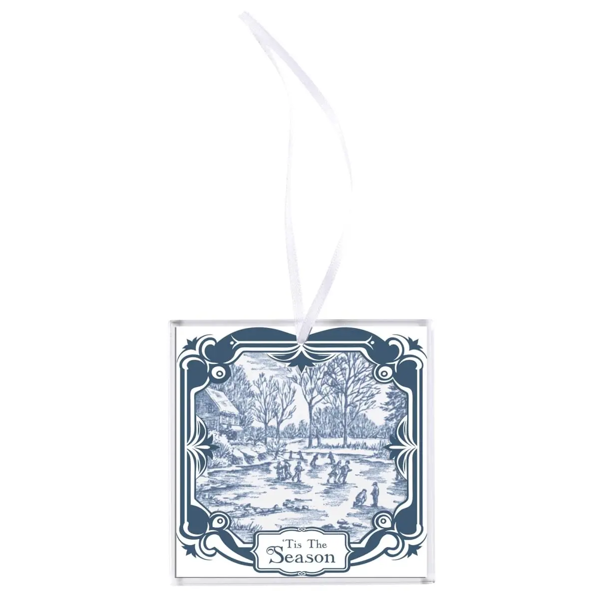 Dicksons EORNG-7 3x3 in Square Crystal Glass Ornament with 360-Degree Rotating Stand, Vintage Currier-Ives Festive Decor, Smooth Artwork, Tis The Season Home Supply, Decorative Hanging Ornaments, Festival Style Accent, Festival Style Hanging Ornaments