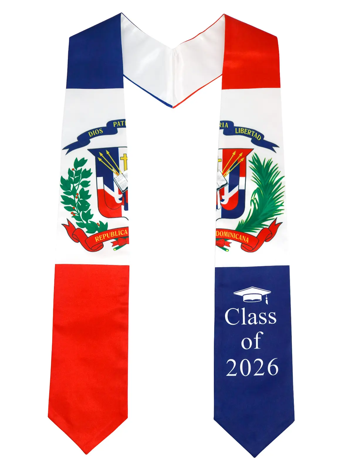 GraduationMall Country Flag Graduation Stole Print Sash for Study Abroad International Students Class of 2026 Silky Satin Cape Shawl Set