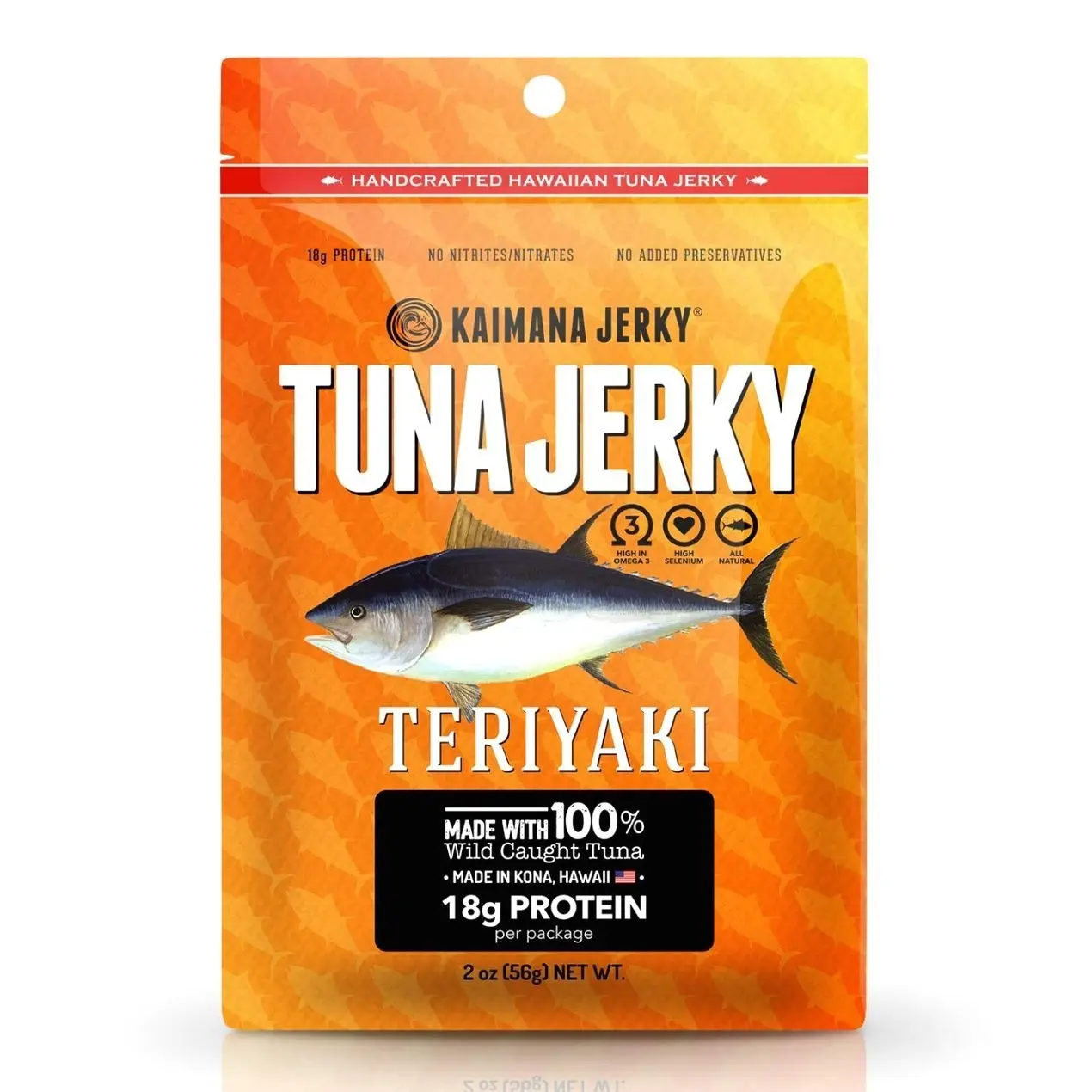 Kaimana Ahi Tuna Jerky Teriyaki 2 Ounce - Soft and Tasty - Premium Fish Jerky Made in the USA. High in Omega 3's, All Natural and Wild Caught