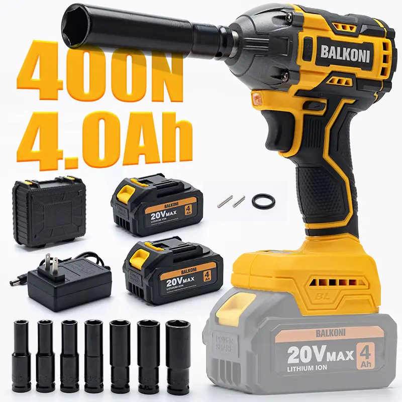 295 Ft-Lbs High Torque Cordless Impact Wrench, Electric Impact Gun, With 4.0Ah battery, 7 Sockets, 1 Fast Charger and 1 Tool Box.