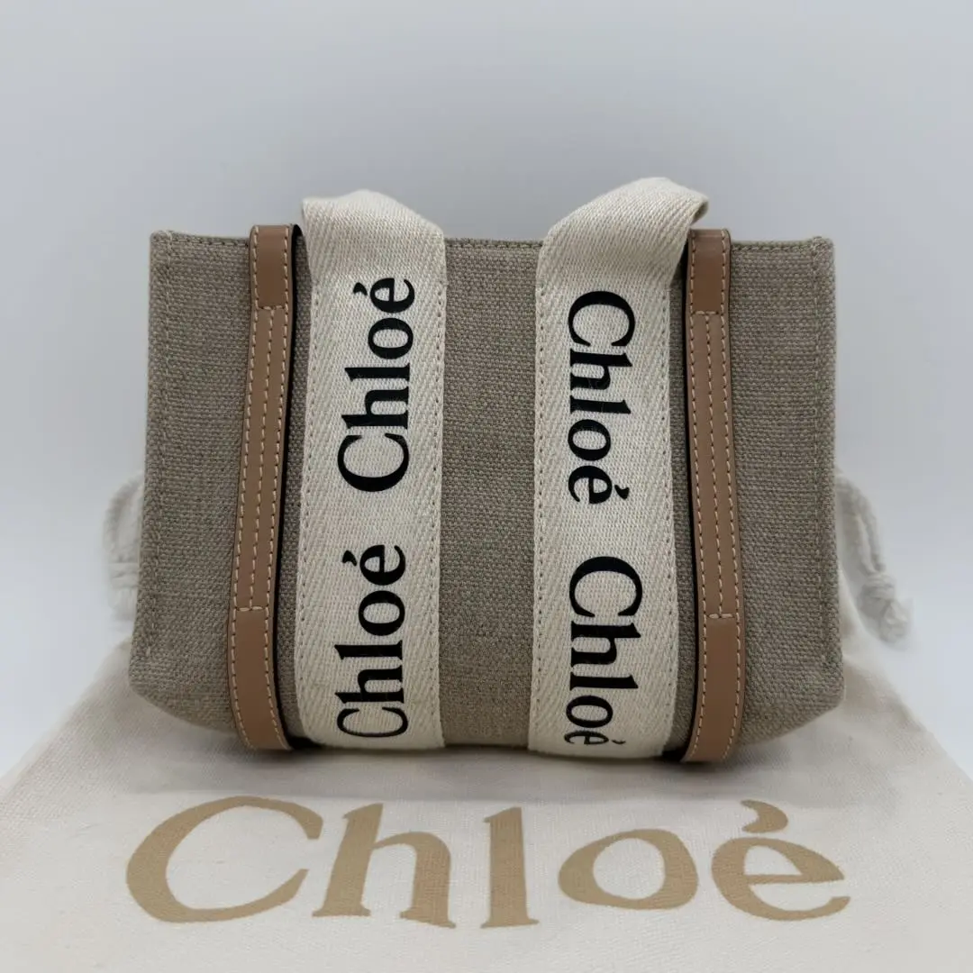 Pre-owned Chloé Woody Mini Linen‑Canvas Tote Crossbody Bag
