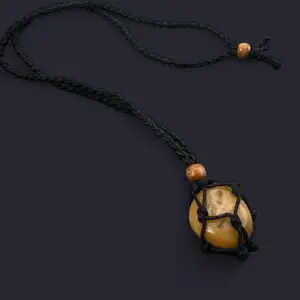 Yellow Jasper Stone Pendant Macrame Necklace