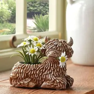 Creative Highland Cow Design Flower Pot, Resin Flower Pot, Succulent Pot, Home Decor Supplies for Living Room, Bedroom, Garden, Patio