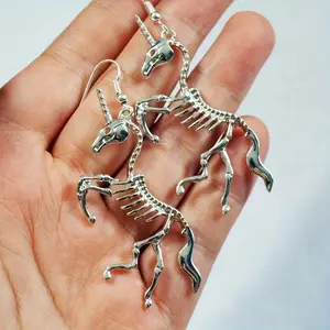 Creative Silvery Skeleton Unicorn Design Dangle Earrings Retro Punk Style Alloy Jewelry Personality Ear Ornaments statement earrings