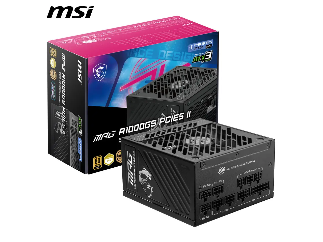 MSI MPG A1000GS PCIE5 II, Fully Modular Gaming 1000W Power Supply, 80+ Gold, Dual 12V-2x6 Cables, Server-Grade Capacitor, ATX 3.1 & PCIe 5.1 Ready, Low-Noise, 8-pin PCIe x 3, 10 Year Warranty