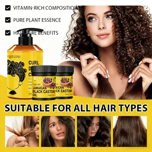 3-Piece Curl Care Styling Set, 280ML Firming Gel & 2 X 100ML Flaxseed Hair Cream, Natural Curls, Anti-Static, Smooth and Easy to Manage, Curly Hair Product