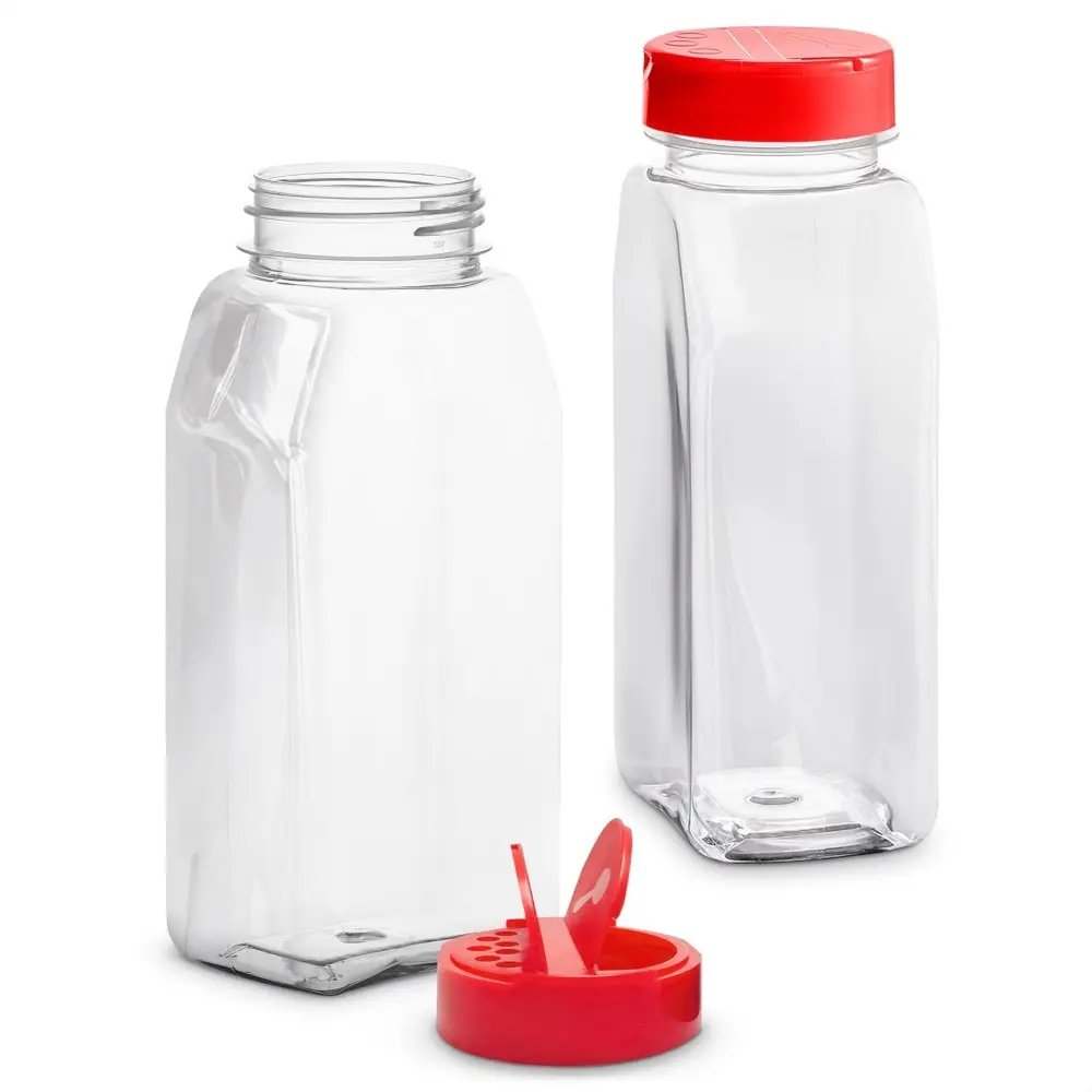 2-Pack Portable Lightweight Plastic Seasoning Containers with Dual Shake Lids - 32 oz Wide Mouth Transparent Odor-Resistant Kitchen Storage for Herbs, Spices, Baking Dry Goods