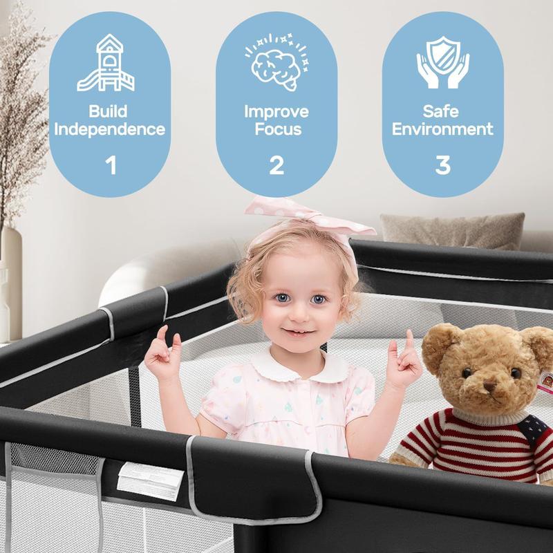 Baby Playpen with Walking Pull Ring, Storage Bag, Indoor and Outdoor Playard, Play Pens for Kid Activity Center, Sturdy Safety Baby Fence with Breathable Mesh for Toddler playpen