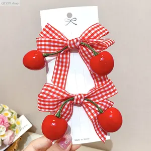 Cherry Bow Hair Clip Coquette Y2K Aesthetic Hair Accessory for Women Girls, Cute French Style Barrettes, Lightweight Everyday Hair Clips for Daily Wear, School, Dating, Party,summerwins