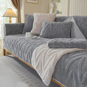 Solid Color Sofa Cover Non-slip Couch Covers Bubble Fleece Warm Pet Friendly Floor Cushion Bedside Cushion 1 Count Polyester Material