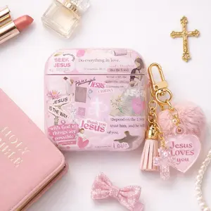 NO KEYCHAIN INCLUDED Christian AirPods Case, Pink Jesus Collage Airpod 1 2 3 4 Cover, Faith Bible Verse Protective Accessories Christian Gift for Her