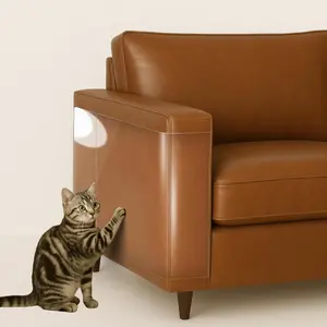 Cat Scratch Protector for Leather Furniture-12-Pack, Heavy-Duty, Single-Sided, Anti-Scratch Guard Shield for Sofa/Couch+60 Pins （Pins Are for Fabric Use Only; Not Required for Leather.） GEZMR