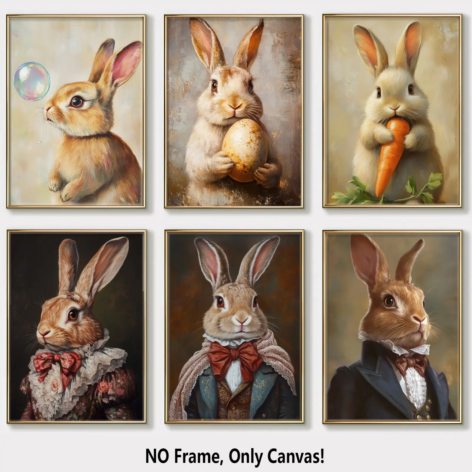 6 Count Unframed Canvas Posters, Cute Animal Rabbit Poster, Vintage Animal Decor, Easter Poster, Fashion Decoration, Modern Art Living Room