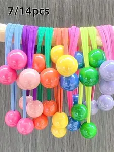 7 14Pcs Girls Candy Color High Quality Long Elastic Hair Ties Ball Princess Style Ponytail Holders Colorful New Design Cute Hair Accessories