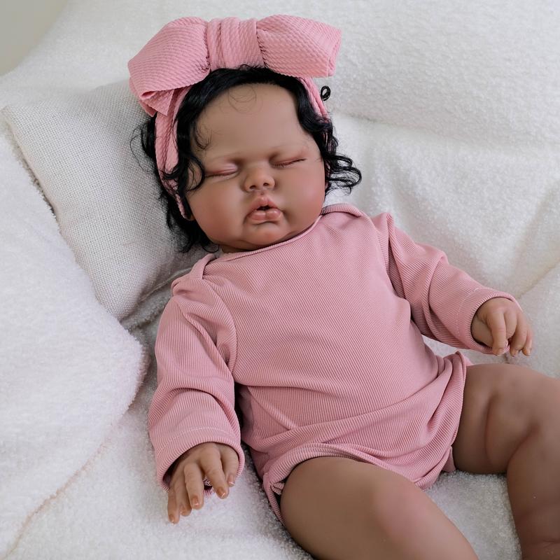 Reborn 19 Inch 48 cm Realistic Reborn Baby Doll Mixed Race Black Girl Toddler Biracial African American Chubby Reborn Doll with Hair Ultra Lifelike Baby Doll for Kids & Collectors