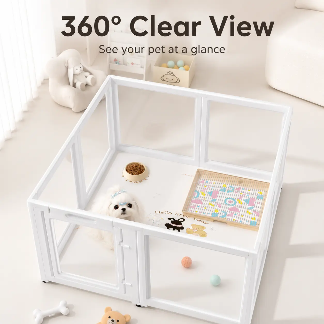 Clear Acrylic Dog Playpen - 12/10/8 Panel Transparent Indoor Fence, Stress-Free Training Area for Puppy/Cat, Easy-Assembly Plastic Pet Enclosure Playard