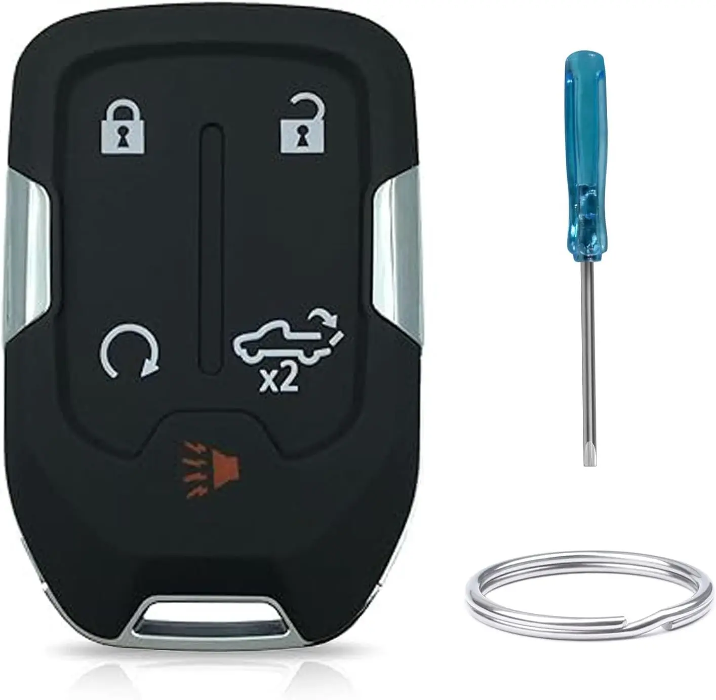 QIXIUBIA 5-Button Key Fob Shell Cover Replacement for 2019-2024 GMC Sierra, Chevy Silverado, GMC Acadia Pickup Trucks (ABS Plastic + Zinc Alloy)