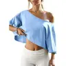 Fisoew Women's Off-Shoulder Cotton Crop Top - Loose Batwing Half Sleeve Asymmetrical Shirt, Cute Clothes, Flattering Tops for Summer Vacation, School & Loungewear SohoChic