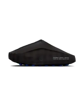 Black Concept Testing Mule Slides, Blue Cushioning Massage Outsole, Breathable Fabric Upper, Futuristic Tech Slides