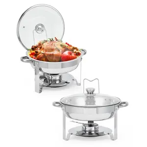 【Christmas Gift】Chafing Dish Buffet Set 2 Pack 5 QT, Stainless Steel Round Chafing Dishes for Buffet With Lid Holder & Glass Lid, for Parties,Dinner