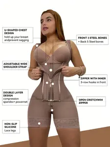 Women's Colombian Shapewear, Zipper Closure, Front Chest Design, Waist Cinching, Thigh Modelling, High Compression Full Body Shaper, Corset Shaper