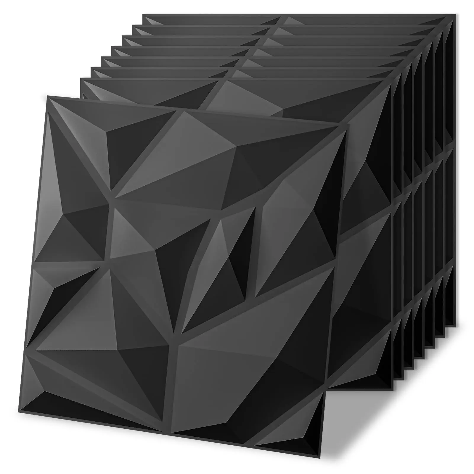 BRODARK Reusable 3D Diamond Geometric Wall Panels - 11.8x11.8in Self-Adhesive Vinyl Decals, Jagged Matt Black Matching, 30 Pcs for Home Improvement, Living Room Decor, 4th of July, Day of the Dead, Memorial Day Room Transformation