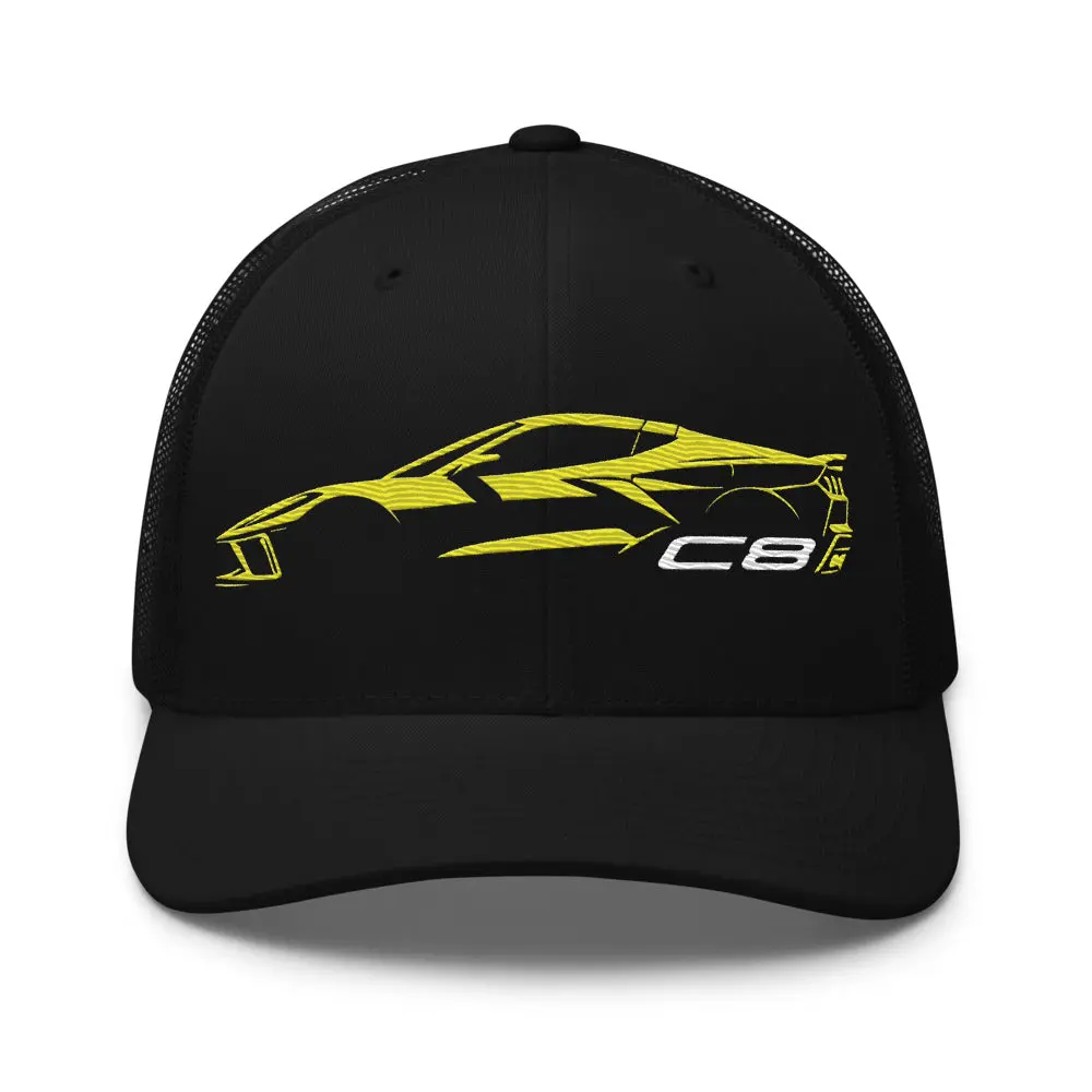 2024 Corvette C8 hat for Vette Drivers Accelerate Yellow Minimalist Silhouette Custom trucker Cap