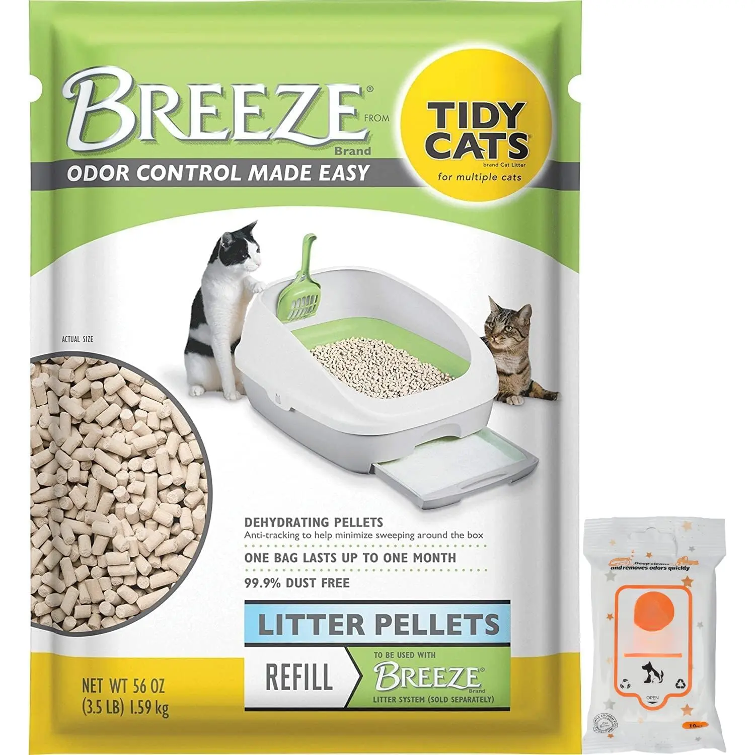 Tidy Cat Breeze Cat Litter Pellets, Refill 3.5 Pounds with  Wet Wipes