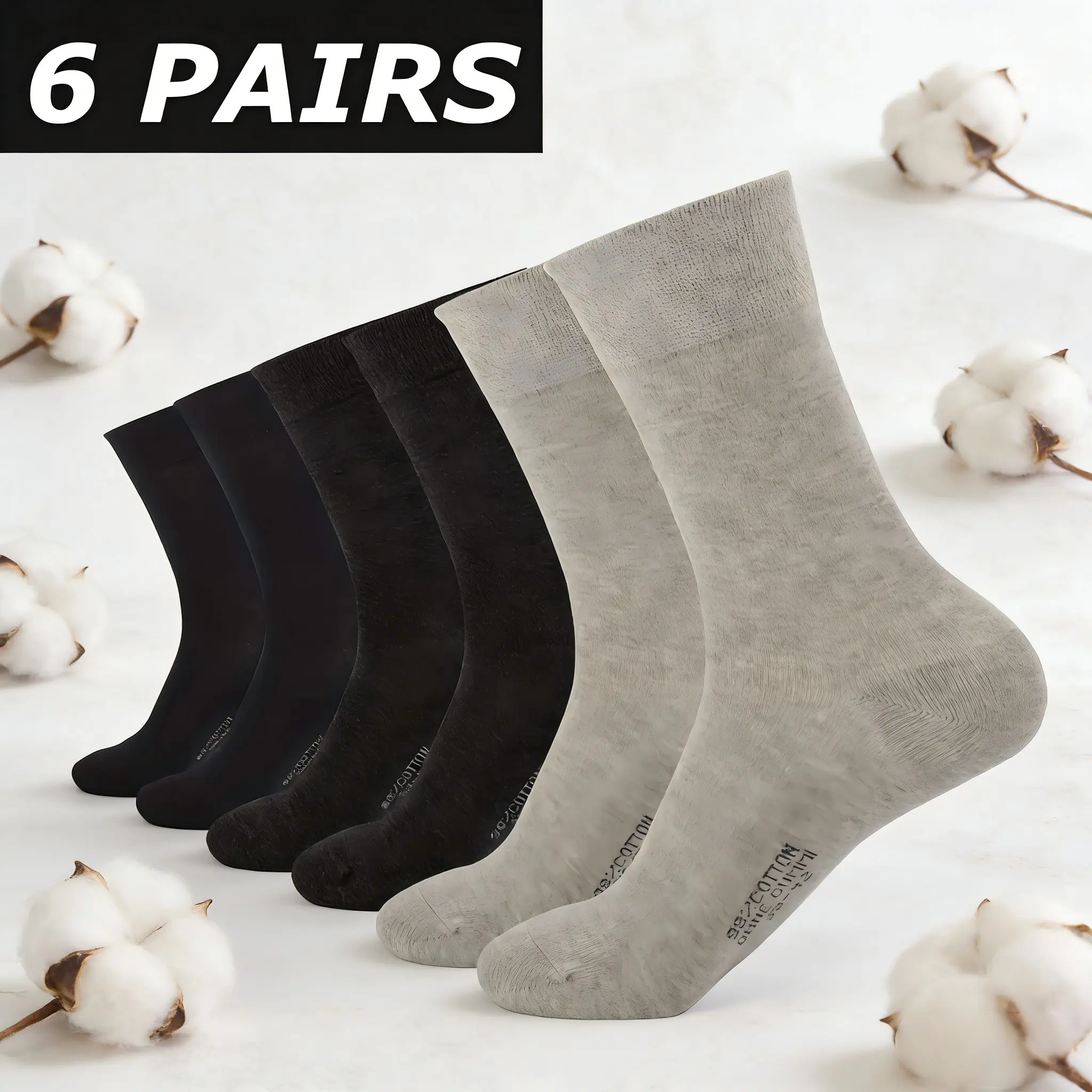 6 Pairs Women’s and Men 98% Cotton Dress Socks – Breathable, Moisture Wicking Business Casual Crew Socks (Black, Dark Grey, Light Grey)/Ideal Gift Choice/ Anti Bacterial Socks