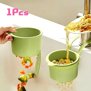 1pcs Hands-Free Squeeze Drain Basket, Food Waste Filter, Hanging Kitchen Sink Drainer, One-Button Squeeze, Plant Stand, Faucet Drainer, Storage Organizer