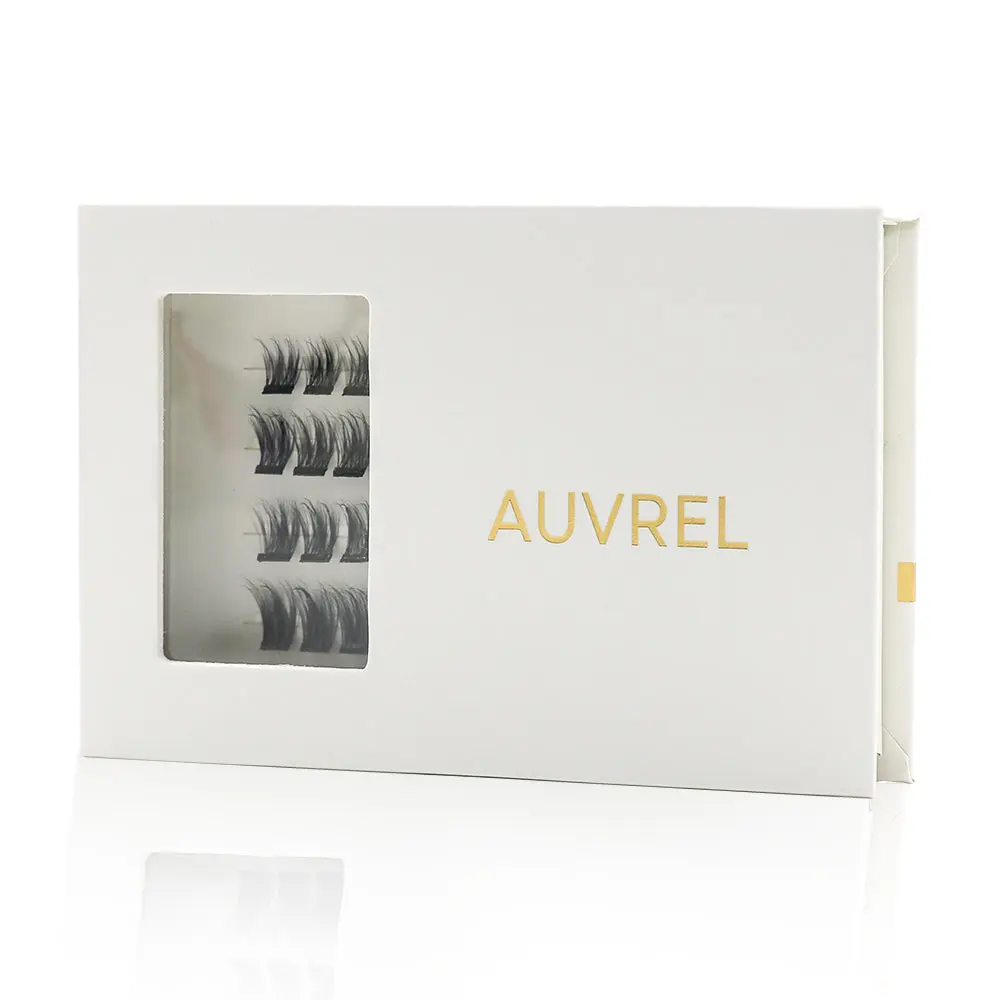 AUVREL Amoura Wispy Romantic Lash Clusters – 48 Pre-Bonded Press-On Lashes with Adhesive – Mixed Lengths 10mm 12mm 14mm – Ultra-Light for Date Nights & Bridal Photos – Reusable up to 10 Times & Safe to Use with Lash Extensions