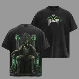 Dr.Doom "The Masked Tyrant" MCU Edition Double Printed Oversize Lightweight Acid Washed Tee TV Series Graphic Design Top Cotton Streetwear Comic Superheroes T-Shirt Clothes Menswear Womenswear Round Neck Black