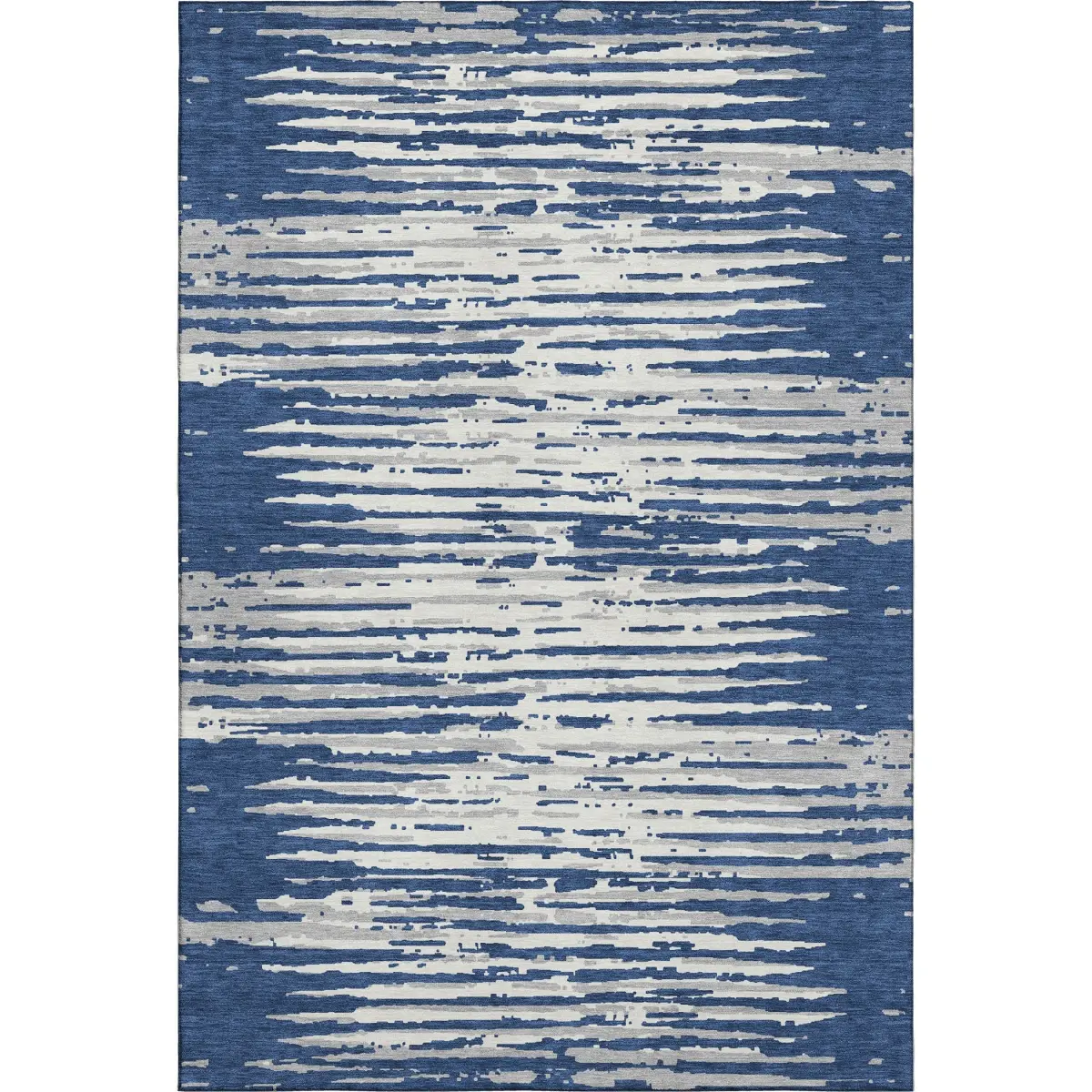 HomeRoots 670569 Strip Area Rug, 5x8 ft. Navy Blue & Ivory Striped Transitional Machine-Made Rectangle Rug with Washable Feature & UV Protection, Strip Area Rugs