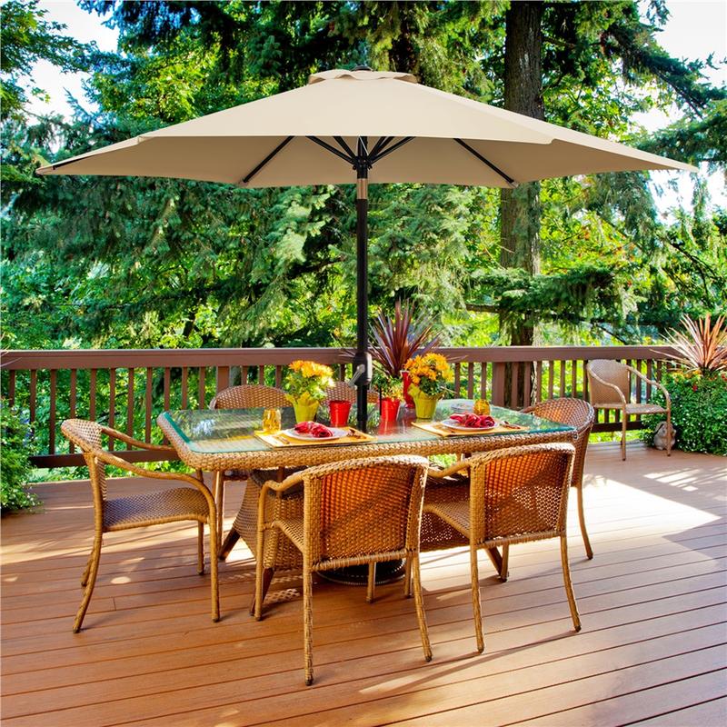 【On Sale】 Yaheetech 7.5/9/10FT Patio Umbrella w/ Push Button Tilt and Crank, Outdoor Garden Table Umbrella for Garden, Deck, Backyard, Pool, Beach