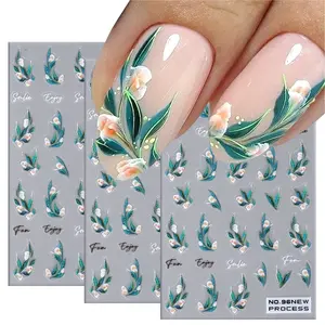 3 Pcs Elegant Floral Nail Art Stickers, Spring Petal Leaf Patterns DIY Self-Adhesive Nail Decals Flower Pattern, Suitable for Women and Girls